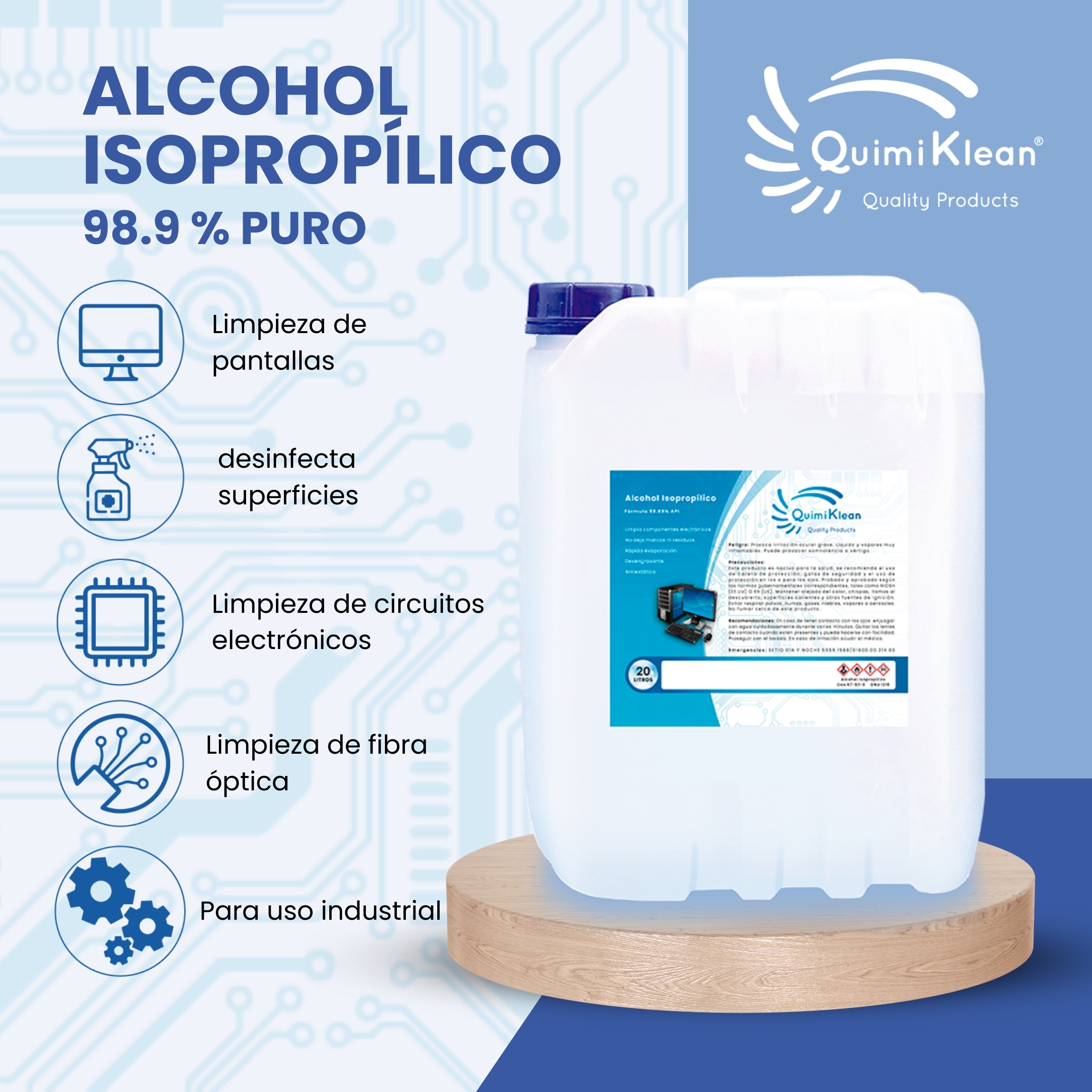 Alcohol Isopropílico 20 LITROS – QUIMIKLEAN  Productos químicos para uso  industrial, venta al mayoreo y menudeo